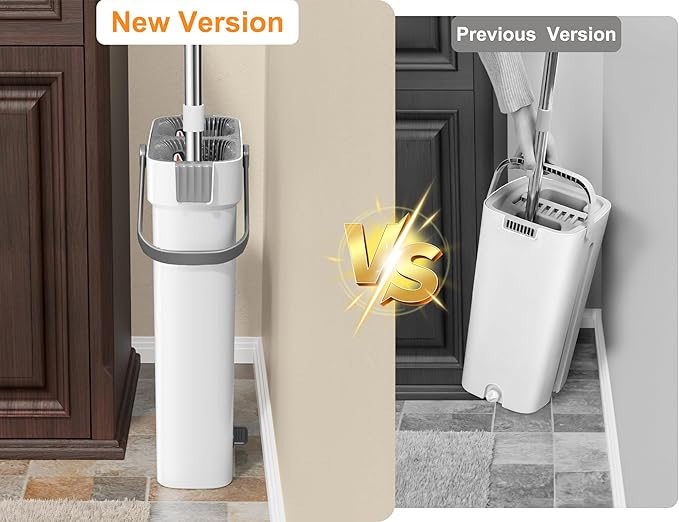 CTIME Flat Mop and Bucket Set with WringerWet and Dry UseHands-Free Flat Mops for Floor Cleaning and Window Wall Cleaner with 4 Microfiber Pads.