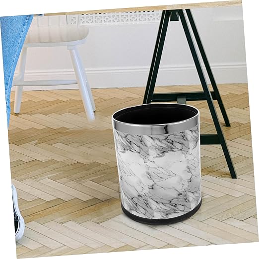 VOSAREA Marble Pattern Trash Bin Waste Basket for Bathroom Bedroom Office Kitchen Easy to Clean Stylish Design for Spaces