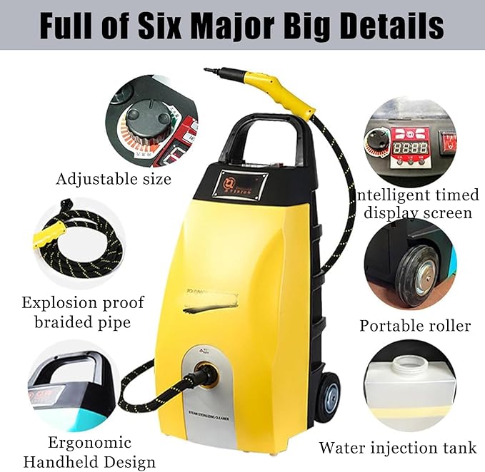 3000W High Pressure Multi Use Steam Washer 3.5L Portable Steamer Cleaning Machine with 9 Brush Heads for Kitchen Home UseUpholstery Bathroom Grout and Tile Car Detailing