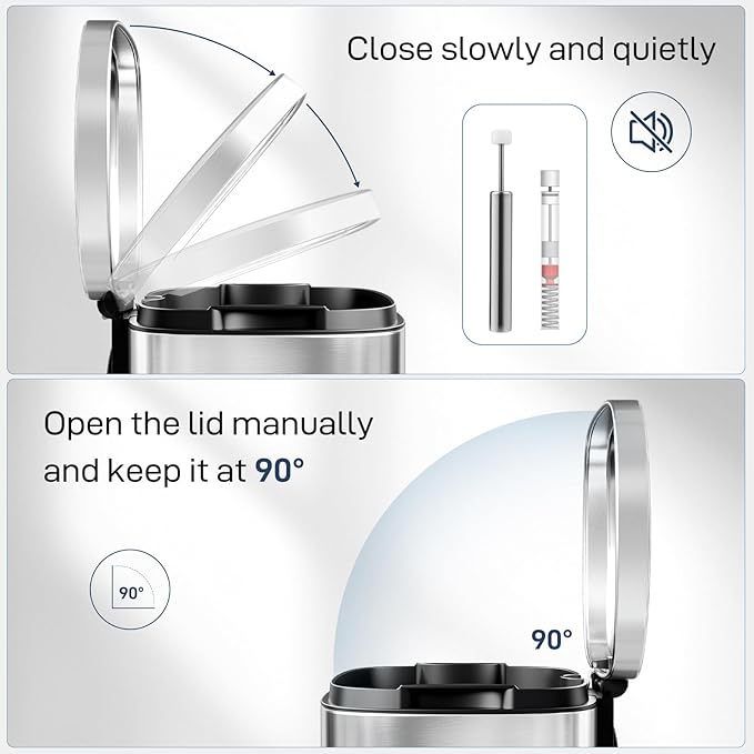 Arlopu 8 Gallon Step Trash Can Stainless Steel Garbage Bin Soft-Close Rubbish Bin with Removable Plastic Inner Bucket Fingerprint-Proof Lid Dustbin Suit for Kitchen Home (Silver 30L)