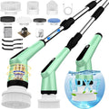 Electric Spin Scrubber Dreazu IPX7 Bathroom Scrubber with 7 Replaceable Brush Heads &amp Retractable Handle 2-Speed Adjustable Spin Scrubber for Bathroom Bathtub Kitchen Tile Floors（Green）