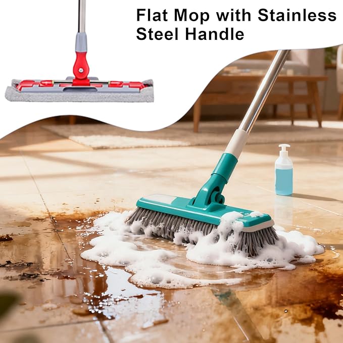 Flat Mops Floor Cleaning - Rotating Flat Head Mop with Telescopic Handle Reusable Pads for Quick Cleaning and Daily Maintenance in Home Kitchen Apartment Tile 14.96in.