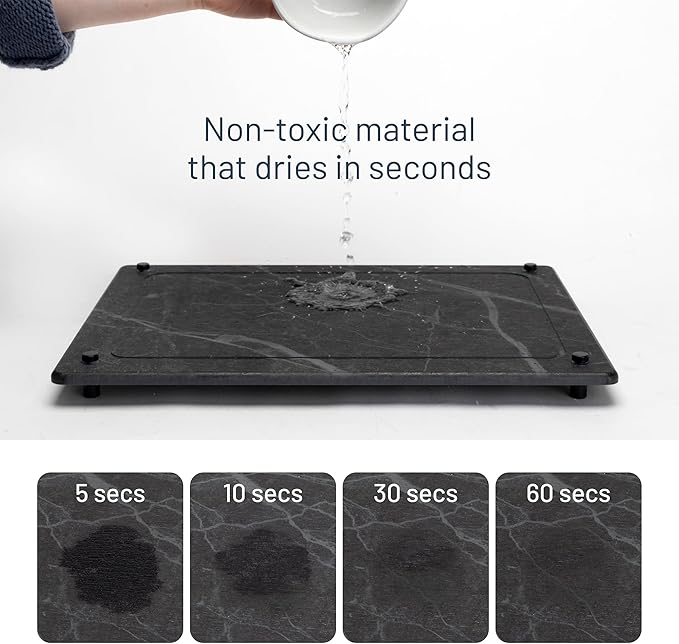 LARGE Siren Stone Natural Dish Drying Mat for Kitchen Counter - Premium Diatomaceous Earth Mat | Quick Drying Super Absorbent | Non-Toxic BPA-Free Eco-Friendly | Female-Founded USA Brand (18x14)