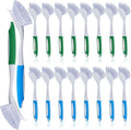 Hsei 20 Pcs Blue and Green Kitchen Scrub Dish Brush Bulk with 11 Inch Anti Slip Handle Cleaning Dish Scrubber with Stiff Bristles Washing Scrub Brushes for Housekeeping for Pots and Pans Kitchen Sink