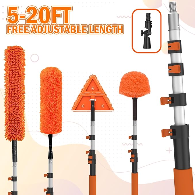 26FT Reach Dusters for Cleaning Ceiling Fan Cleaner Duster with Extension Pole Wall and Baseboard Cleaner Mop with Handle for Window Cobweb Fan Blade and High Ceiling