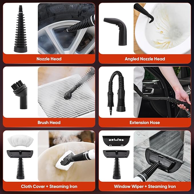 Steam Disinfection Cleaner Handheld Pressurized Natural Steam Cleaner with 9 PCS Accessories Portable Multi-Surface Steamer for Cleaning Home Kitchen Floor Upholstery Tile Grout &amp Car