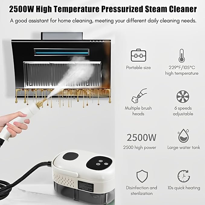 Steam Cleaners 2500w Handheld Wallpaper Steamer with 3 Brush Heads Smart Touch 1.2l Water Tank Portable High Pressure Steam Cleaner Steamer for Cleaning (Green)