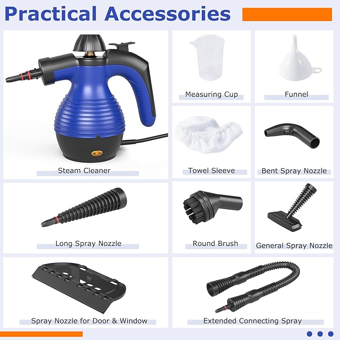 COSTWAY Handheld Steam Cleaner 1050W Portable Household Steamer with 9 Accessories 12 oz Water Tank Multipurpose Pressurized Steam Cleaning Machine for Floor Window Grease Grime (Blue)