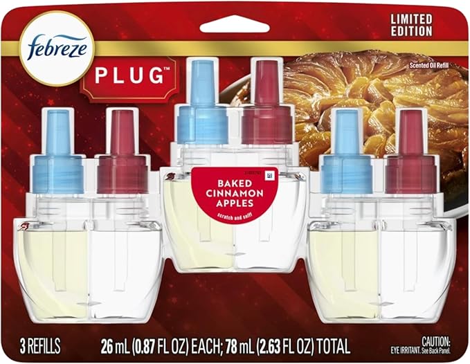 Febreeze Fall Holiday Variety Pack 3 Refill Plug In Limited Edition Scents | Fig &amp Plum | Cranberry Tart | Winter Spruce (Baked Cinnamon Apples)