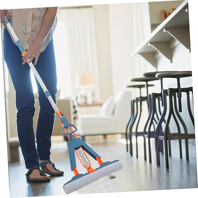 Vaguelly Dual Use Absorbent Sponge Mop 34cm Foldable Wet and Dry Squeeze Mop for Home Cleaning for Tile and Marble Floors Easy to Use No Hand Washing Required