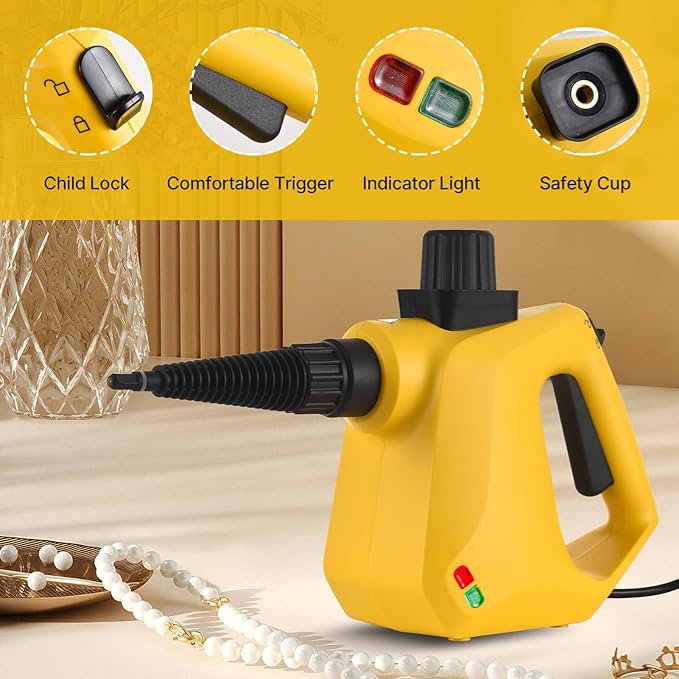 Aramox Pressurized Handheld Steam Cleaner Portable Floor Cleaner with Ergonomic Handle for Hardwood Tile and Car Interior 1000W 400ml Tank (US plug)