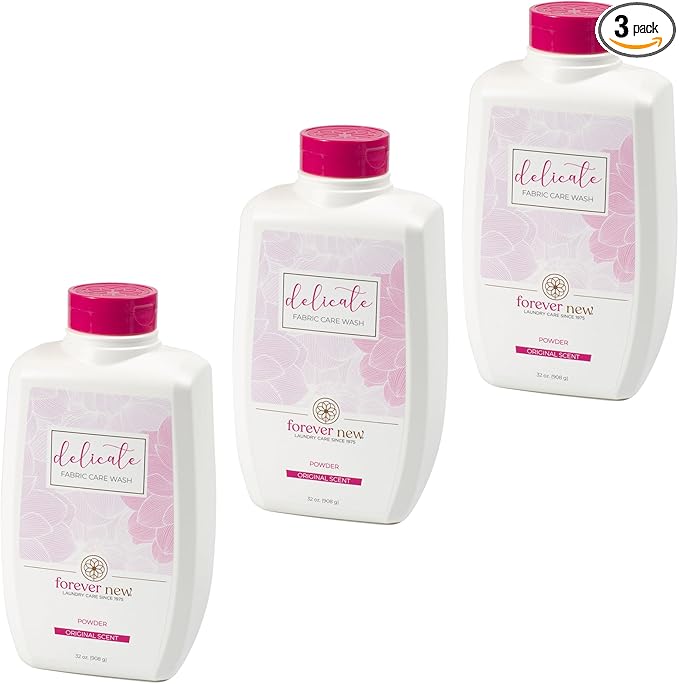 FOREVER NEW Delicate Hypoallergenic Laundry Detergent Powder - 150 to 192 Large Loads - Gentle washing detergent for Silk Cashmere Bra Undergarments Wool etc. - Original Scented - 32oz (3pack)