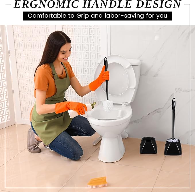 15 Sets Toilet Holder and Brush Set 16.14 Inch Toilet Bowl Cleaner Brush with Caddy Bathroom Scrub Plastic Scrubber with Long Handle for Bathroom Cleaning Easy to Assemble (Black)