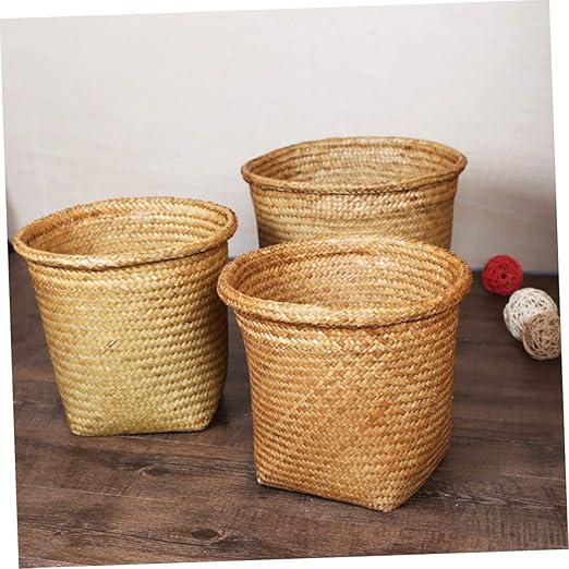 Mobestech 2pcs Woven Wastebasket Round Garbage Can for Bedroom Trash Basket Storage Basket Chic Decorative Waste Container