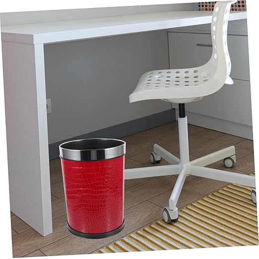 Luxshiny Large Leather Wastebasket Round Trash Can for Office Home Kitchen and Hotel Rubbish Bin with Modern Design and Sturdy Structure
