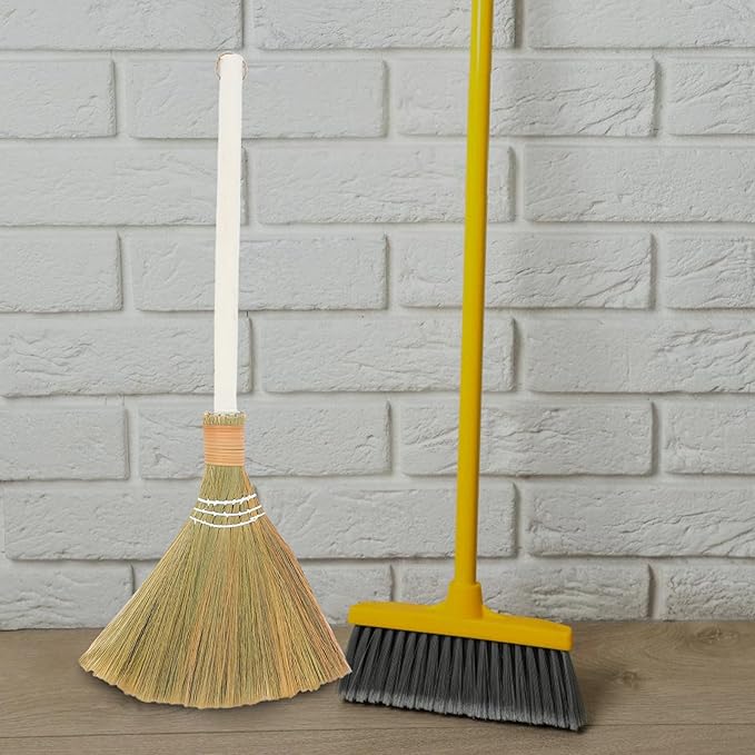 2pcs Handmade Grass Broom Soft Bristle Broom for Home Removable Head Dustpan Sweep