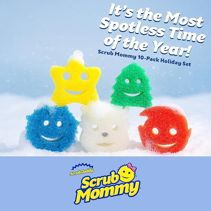 Scrub Daddy Scrub Mommy Holiday Christmas Tree Gift Box Set Non-Scratch Christmas Cleaning Sponges for Kitchen Dishes &amp Home Dual-Sided Dish Sponges for Scrubbing 10 Count (2 Pack of 5)