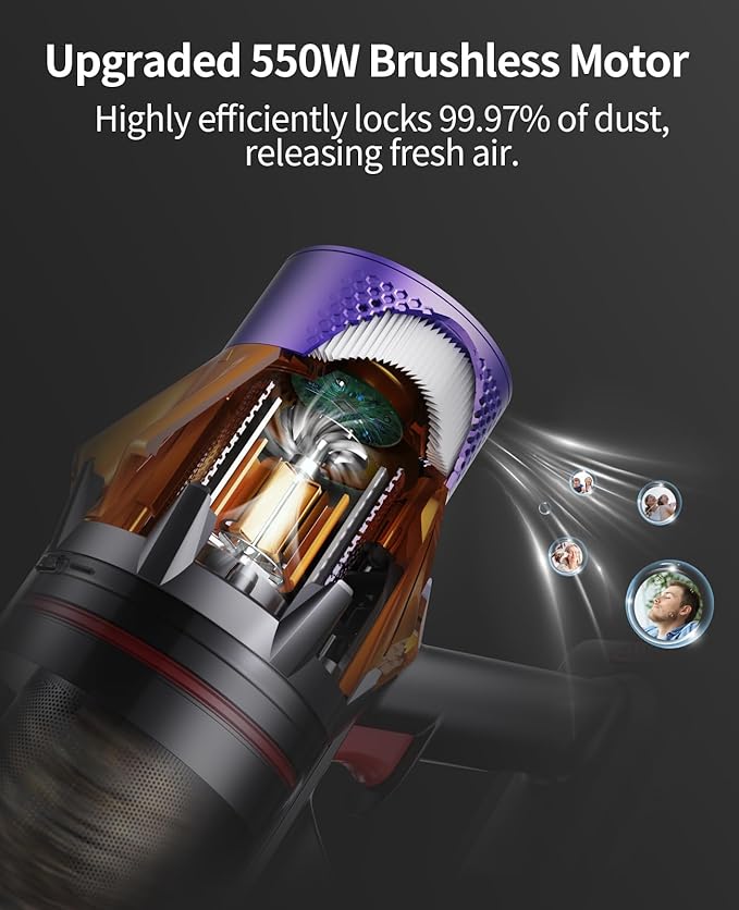 Cordless Vacuum Cleaner 600W 50KPA 65Mins Cordless Stick Vacuum Cleaner With Touch Screen Self-StandingWall Mount Charging Handheld Vacuum Cleaners for Home/Pet Hair/Carpets/Hard Floors(X7A)