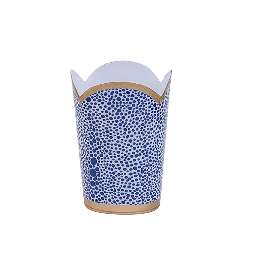Jaye's Studio Emma Stripe Enamel Tulip Gold Waste Basket for Bathroom Trash Can no Lid Garbage Can for Office Trash Bin for Bedroom Blue &amp White Trash Can Metal Decorative Wastepaper Basket Tu
