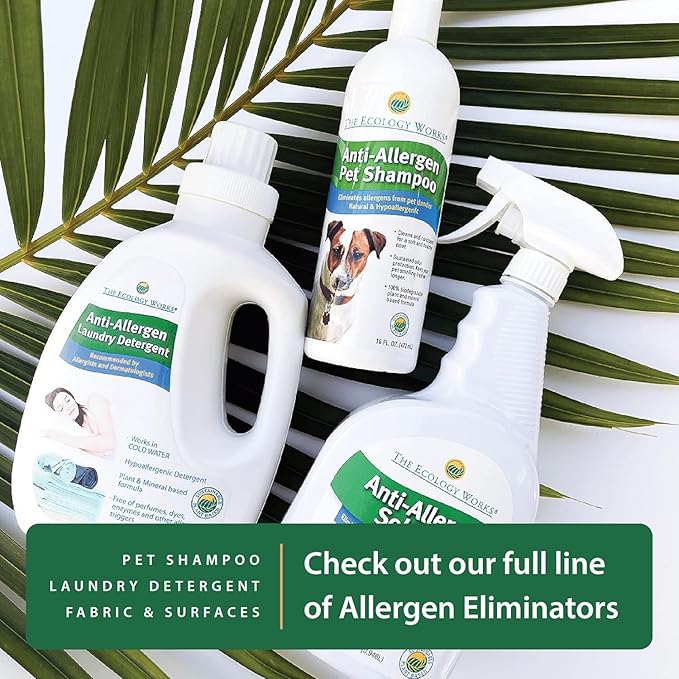 The Ecology Works Solution - Plant-Based Dog &amp Cat Dander Remover Spray and Dust Mite Waste Reducer for Relief from Allergies - For Cleaning Home Bedding &amp Furniture Naturally