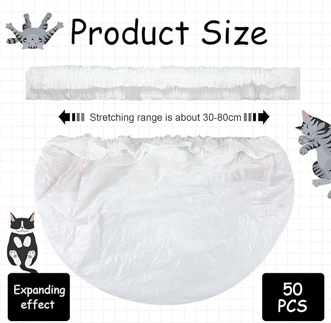 Honoson 50 Pcs Elastic Band Trash Bags for Popur X5 Self-Cleaning Litter Box Self Cleaning Litter Box Home Trash Bags for Cat Kitty (Clear)