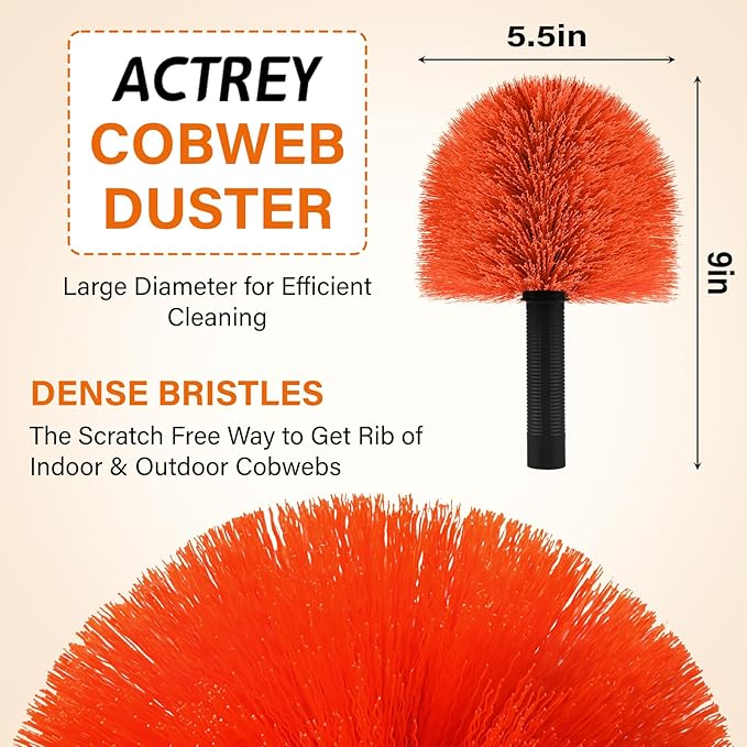 Feather DustersCobweb Duster with 5-20FT Extension Pole | Spider Web for Outdoor &amp Indoor Web Cleaning | Soft Bristle | Lightweight Extendable Handle | 3/4 Standard Acme Threaded Fits Cleaner To