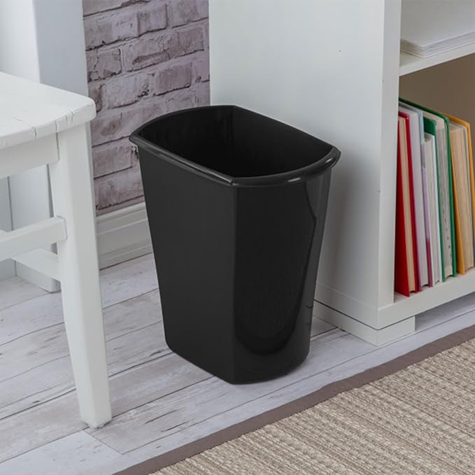 Sterilite 3 Gallon Rectangular Wastebasket Small Plastic Trash Can for The Bathroom Bedroom Dorm Room or Home Office Black 6-Pack