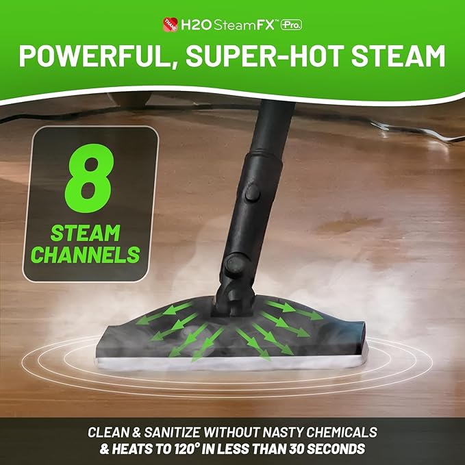 H2O Steam FX Pro Handheld Steam Cleaner | 5-in-1 Spot Cleaner &amp Floor Mop | Includes Extension Bars Window &amp Garment Tools | Grout Glass &amp Sealed Floors