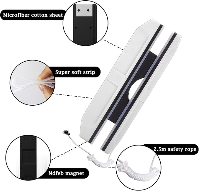 Upgrade Magnetic Window Cleaner Double Side Glass Wiper Cleaner for Single or Double Glazed Window 0.1-1.2 Indoor &amp Outdoor Glass Washing Cleaning Tool Brush (White(Single Glass 0.3-0.6))