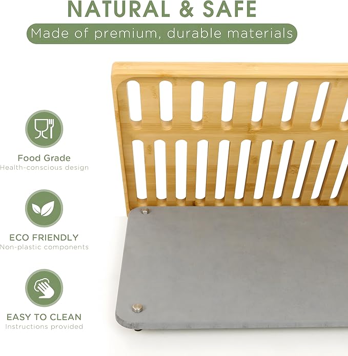 Sofort Stone Drying Mat for Kitchen Counter Quick Dry Ultra Absorbent Dish Drying Mat with Bamboo Rack Diatomaceous Earth Drying Pad for Dishes Plates Mugs 16″x12″