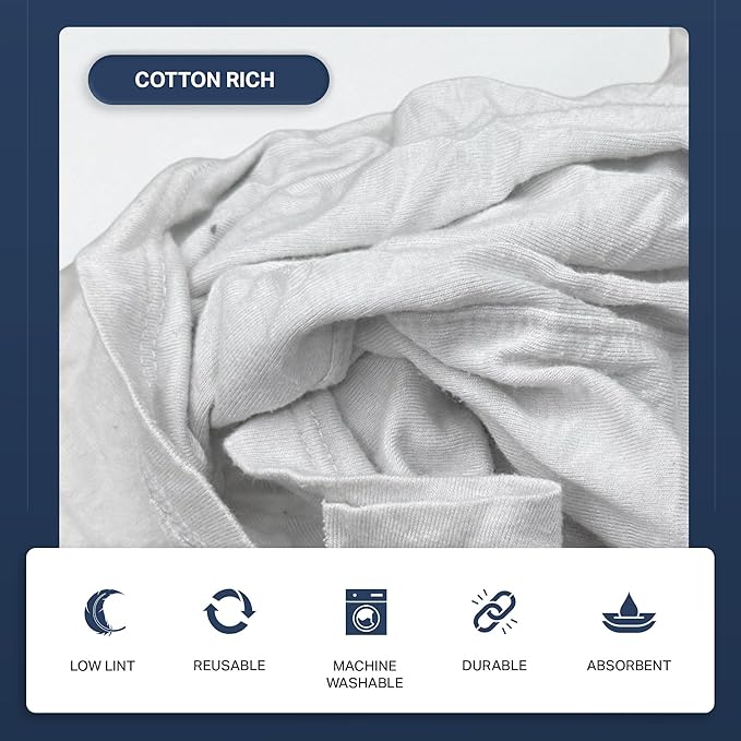 Angel-in-Armor White T-Shirt Rags – 50lb Bulk Box of Recycled Cotton Knit Shop Rags (650 Units) – Low Lint Cleaning Cloths for Mechanics Oil Changes Industrial and Commercial Use