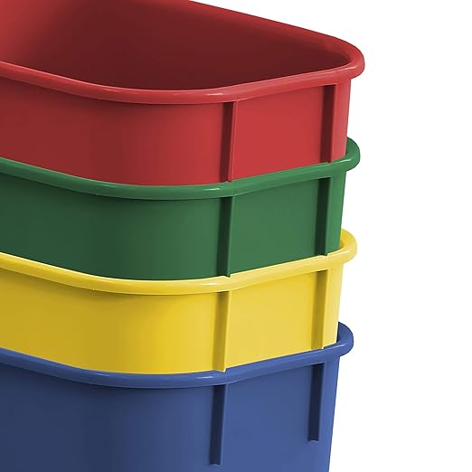 Acrimet Wastebasket Bin for Recycling 3.25 Gallon/13 Quart/12 Liter (Made of Plastic) (Metal/Yellow Paper/Blue Glass/Green Plastic/Red) (Set of 4)