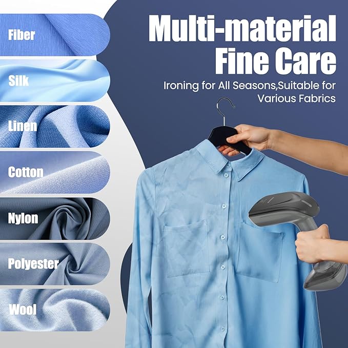 Powerful Handheld Fabric Steamer - 1800W with Fast Ceramic Heat-Up Plate 2-in-1 Ironing &amp Wrinkle Remover Steam Nozzle Lint Brush - Gray for US 120V Only