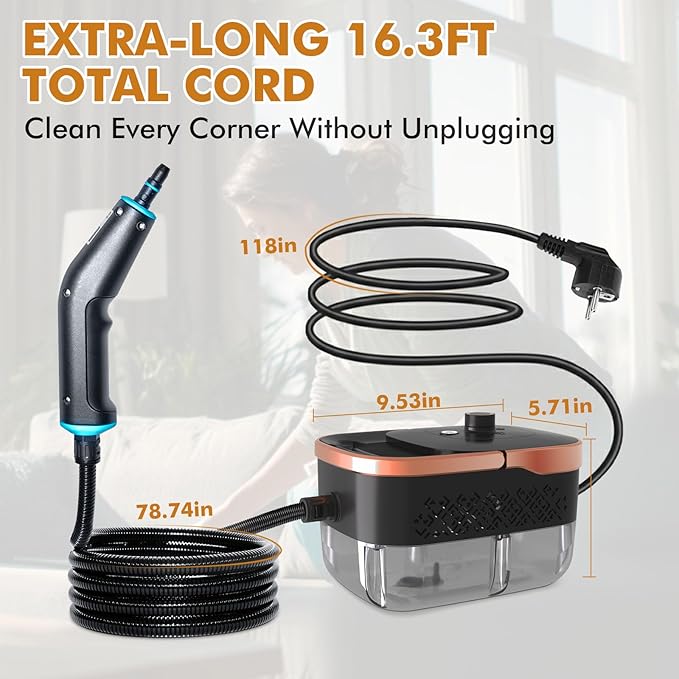 Steam Cleaner15s Heat-Up 42.27oz Tank2500W Pressurized Handheld Steam Cleaner for HomePortable Steamer for Cleaning with 15 pcs AccessoriesGreaseGroutFurnitureBed BugsFloorCouch and Car