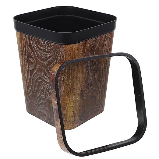 Wooden Pattern Square Trash Can 12l Rustic Office Wastebasket Decorative Kitchen Garbage Bin for Home Bathroom Paper Waste Basket