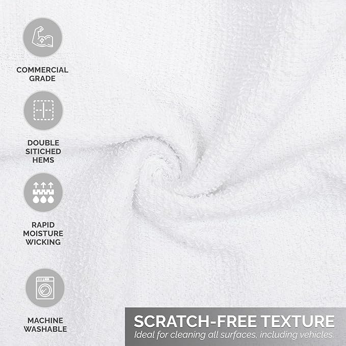 Reed&ampPick Terry Bar Mop Towels (Value Pack of 100) Size 14x17 – Absorbent and Durable Multipurpose Cleaning Rags Cotton Cleaning Towels Terry Cloth Rags Reusable Shop Rags (White)