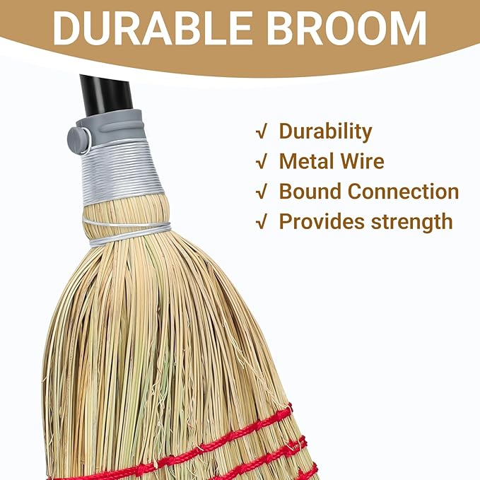 Outdoor Corn Broom Household Indoor and Outdoor Broom Suitable for Sweeping Gravel Fallen Leaves and Sand on Yard Garage Lawn Stone Path and Concrete Floor (Total Length 59)
