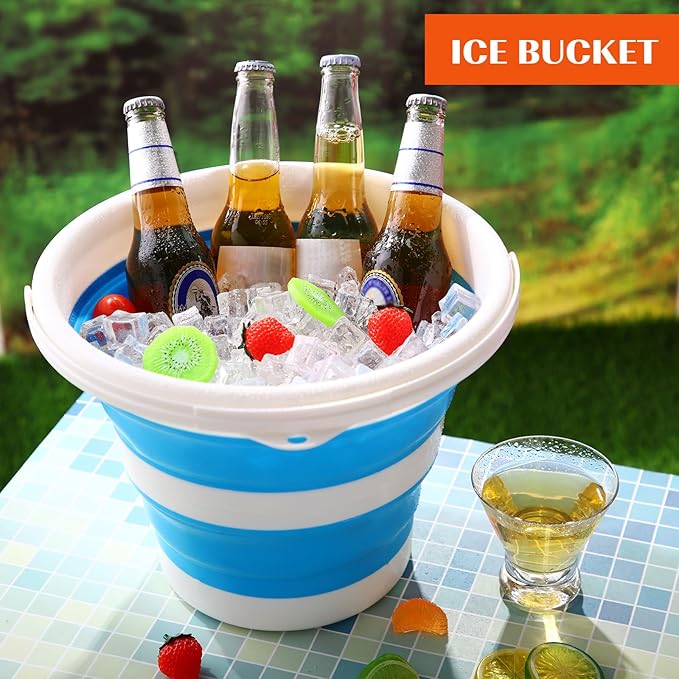 Pickmesh 4 Pcs Collapsible Bucket 2.6 Gallon (10l) Foldable Collapsible Sand Bucket with Handle Small Cleaning Pail for Household Outdoor Car Washing Camping Beach Sand (Blue Pink Orange Gray)