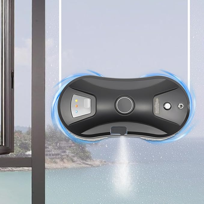 Window Cleaning Robot Automatic Water Spray Window Washer Robot 2800Pa Strong Suction Smart Cleaner Remote Control Washer for Tiles Glass Door (Black)