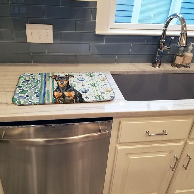 Caroline's Treasures Manchester Terrier Coastal Sea Glass Dish Drying Mat Absorbent Dish Drying Mat Pad for Kitchen Counter Dish Drainer Mat for Countertop 14 x 21 Multicolor