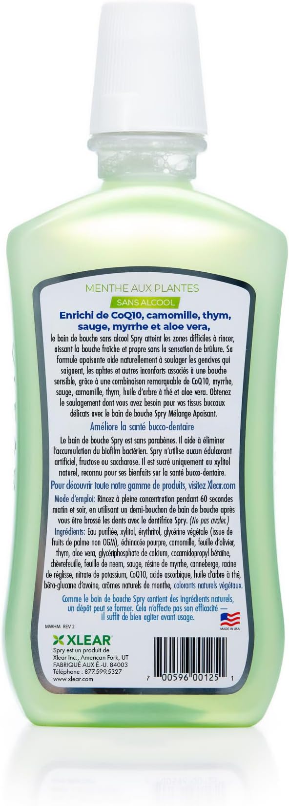 Spry Natural Xylitol Mouthwash Fluoride Free with Enamel Support Alcohol-Free Gentle Non-GMO Herbal Mint - 16 fl oz (Pack of 2)
