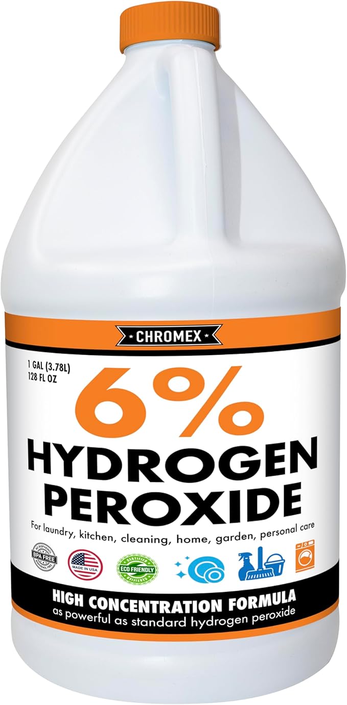 Chromex 6 Percent Hydrogen Peroxide Food Grade Home Kitchen Bath Cleaner Laundry Whitening (128 fl oz (Pack of 1))
