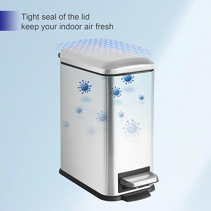 Bathroom Trash Can5L/1.3 Gallon Trash Can with Removable Liner Bucket Foot Pedal Stainless Steel Small Garbage can with Lid for BathroomBedroomHome OfficeSilver