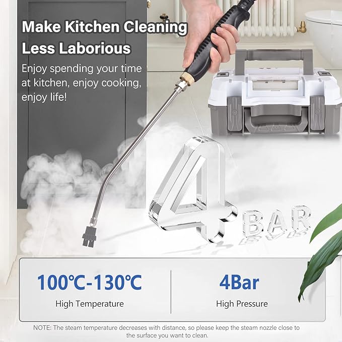 Handheld Steam Cleaner - High Temperature Pressurized Steamer with 3 brushes for Kitchen Bathroom Car - Tankless (3200W)