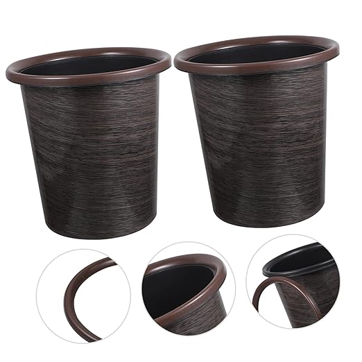 PRETYZOOM 2pcs Vintage Wood Grain Waste Baskets Practical Round Trash Containers for Home Thickened Material Stylish Design Easy to Clean
