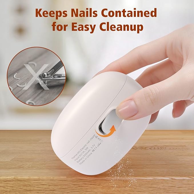 Electric Nail Clipper 2 in 1 Nail Care Tool with Filing Function Safe &amp Gentle Nail Trimmer with LED Light Quiet and Effortless Rechargeable for Adults &amp Seniors (White)
