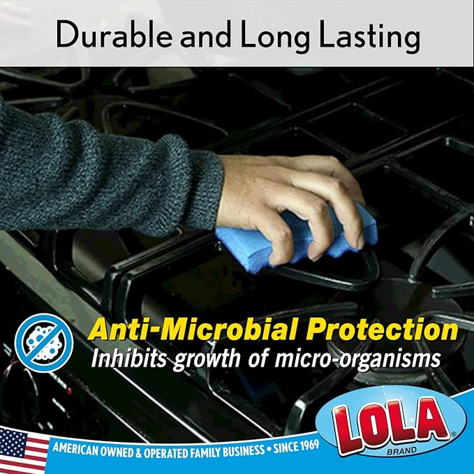 LOLA All Purpose Scrub Sponge 12 Pack Made in USA Scrub Sponge- Superior Technology Non-Scratch Long Lasting - Dishes Mugs Non-Stick Cookware