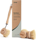 Vove Bamboo Dish Brush FSC-Certified - Includes 3 Replacement Heads - Natural Fiber Bristles - Non-Toxic Plastic-Free - Scrub Brush for Pots Pans &amp Dishes