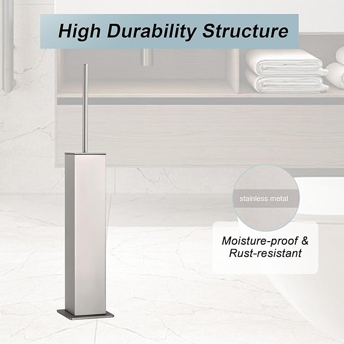 Brushed Nickel Toilet Brush and HolderToilet Bowl Brush with Extra Long Handle