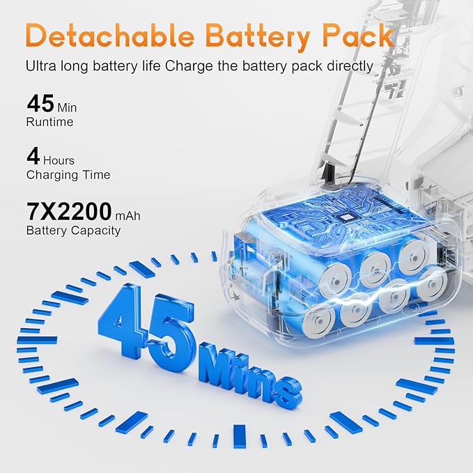 Cordless Stick Vacuum Cleaner - Rechargeable Powerful Vacuums with Detachable Battery Display Max 45Mins Runtime 8 in 1 Handheld Vacuum for Hardfloor &amp Carpets Pet Hair 45Kpa Yellow